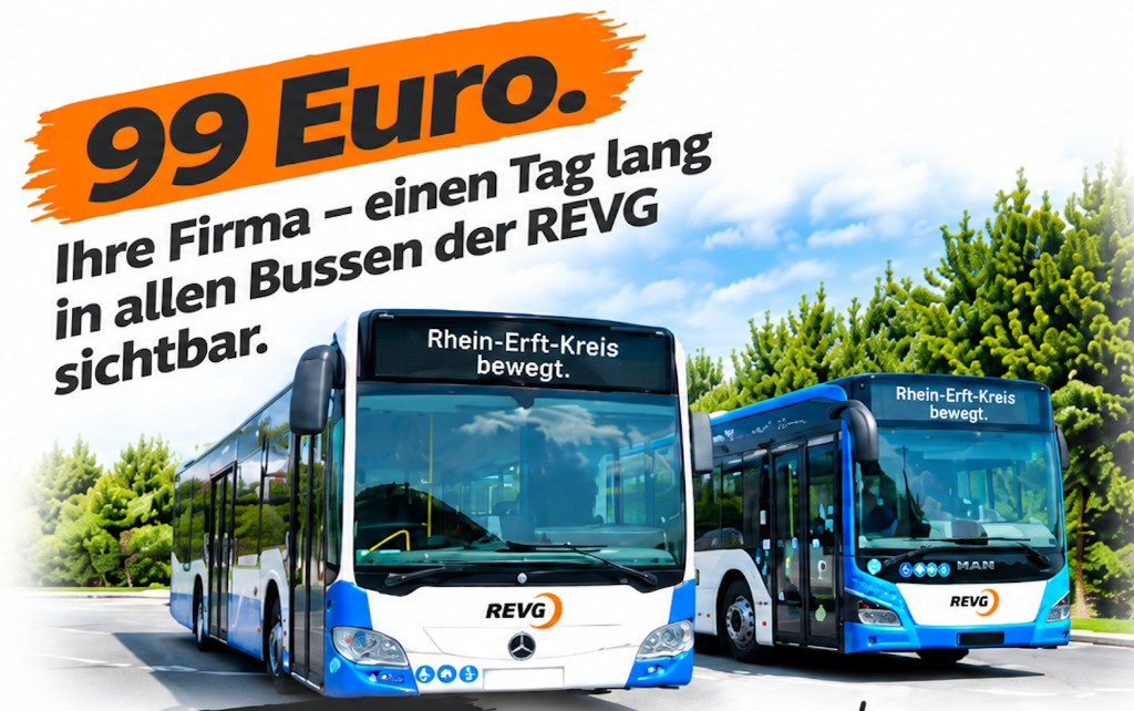 99 Euro. Ihre Firma – einen Tag lang in allen Bussen der REVG sichtbar.